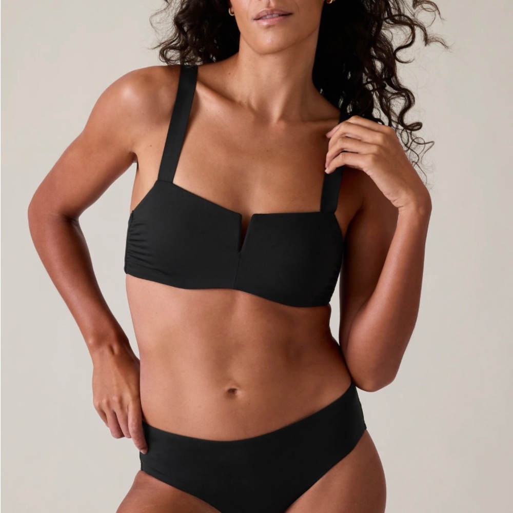 Athleta Square Neck V Black Bikini Top NWT